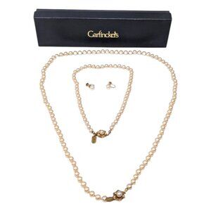 Vtg Garfinckels Necklace Earring LOT Pearl Color Beads 31" 16" Stud Earrings